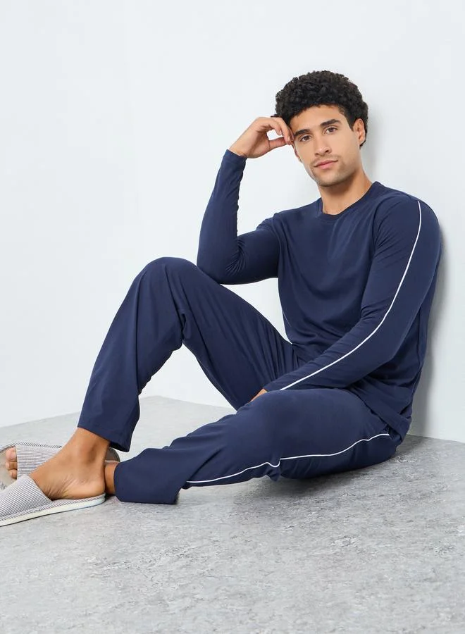 Styli  Men Solid Long Sleeves T-Shirt and Pyjama Set for Men | Best Price UAE